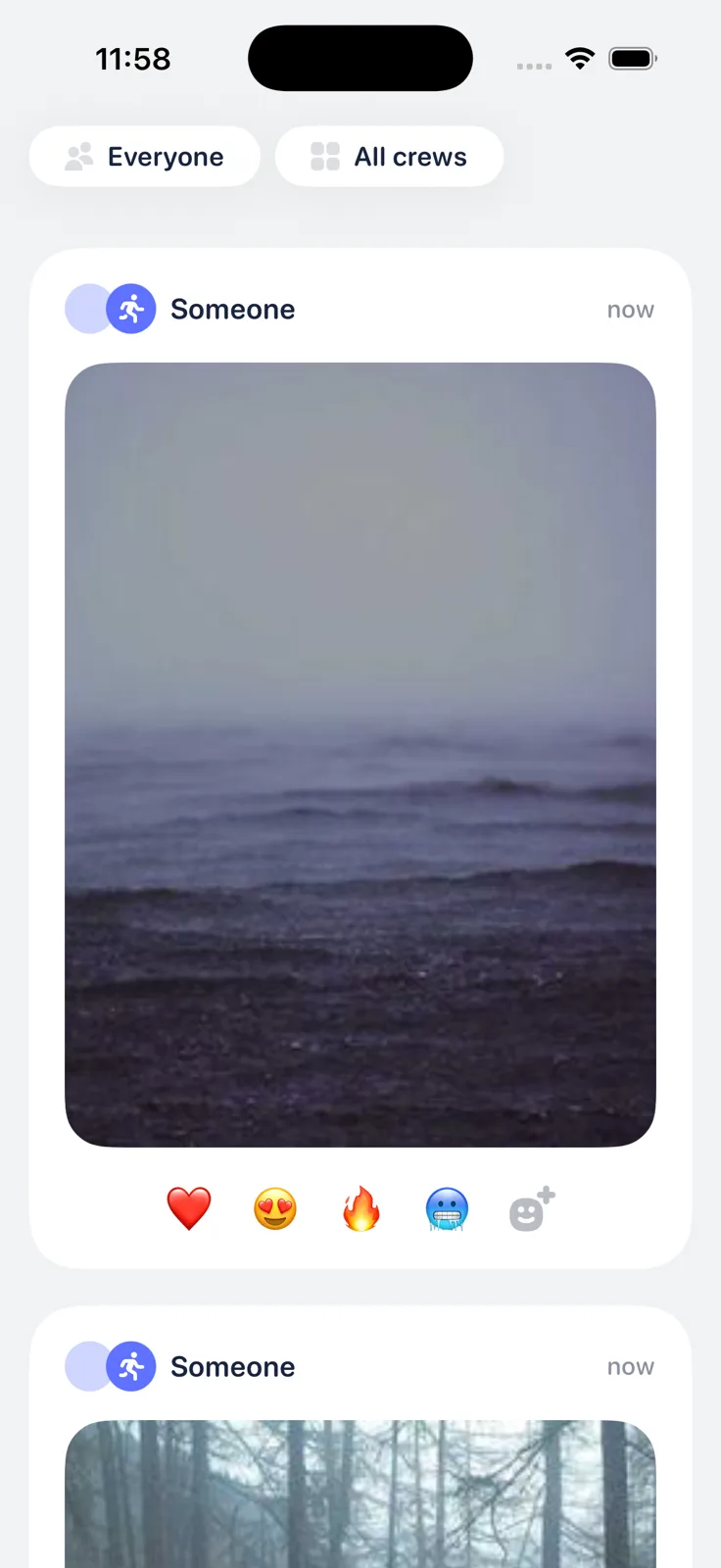 Friends' photo check-ins and reactions in the Allyup feed
